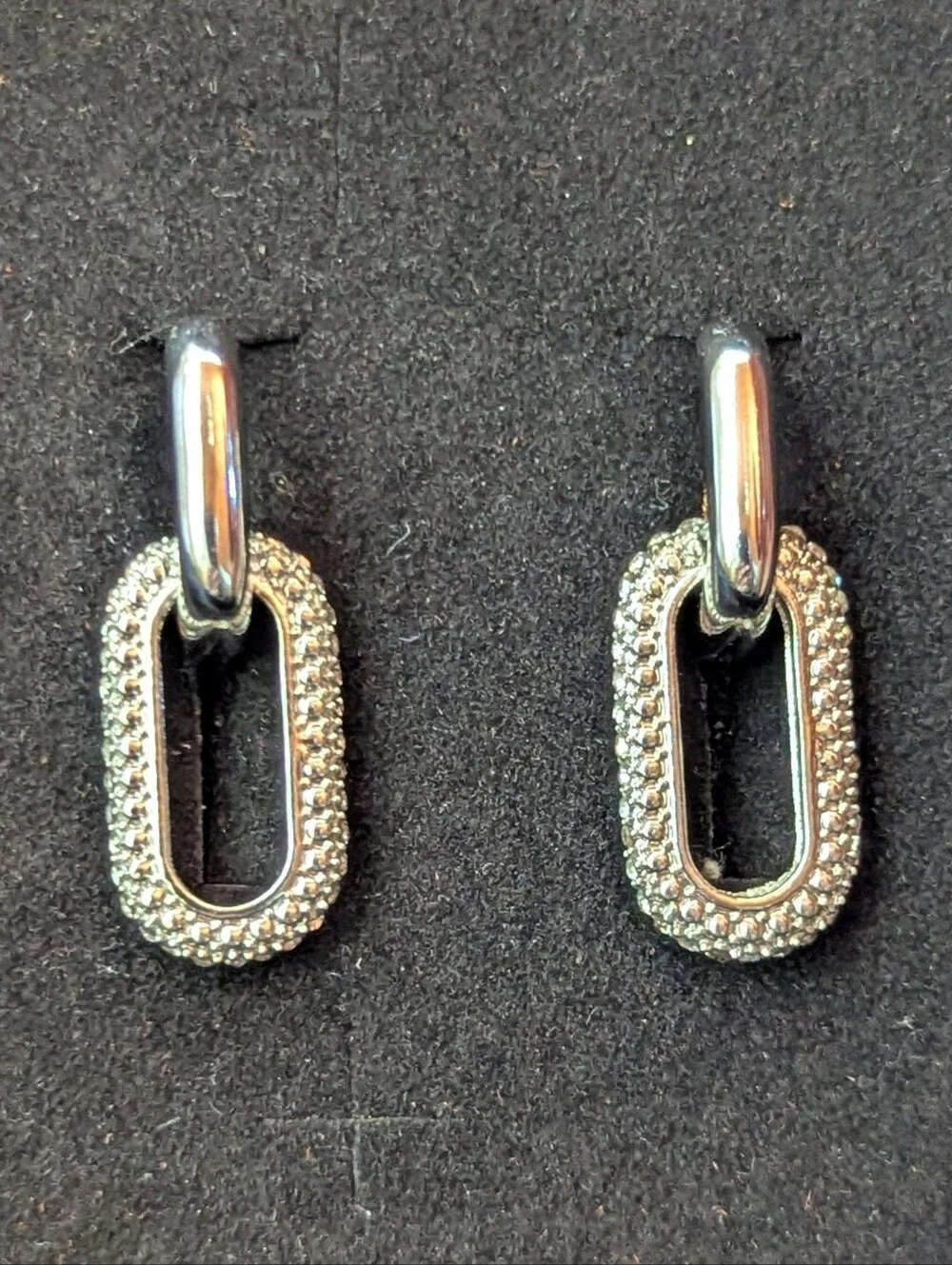 Silver Toned Pavé Oval Link Drop Earrings Minimalist Luxury